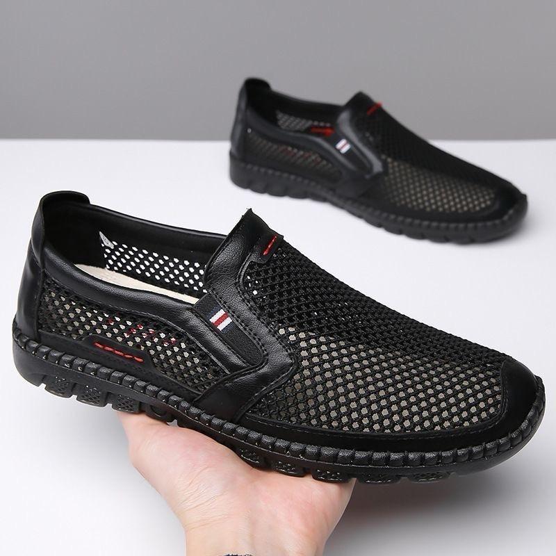 Новая летняя сетчатая полая мужская обувь мягкая подошва легкая и не вызывающая запаха ног полиуретан средний и пожилой 2025 кроссовки для папы