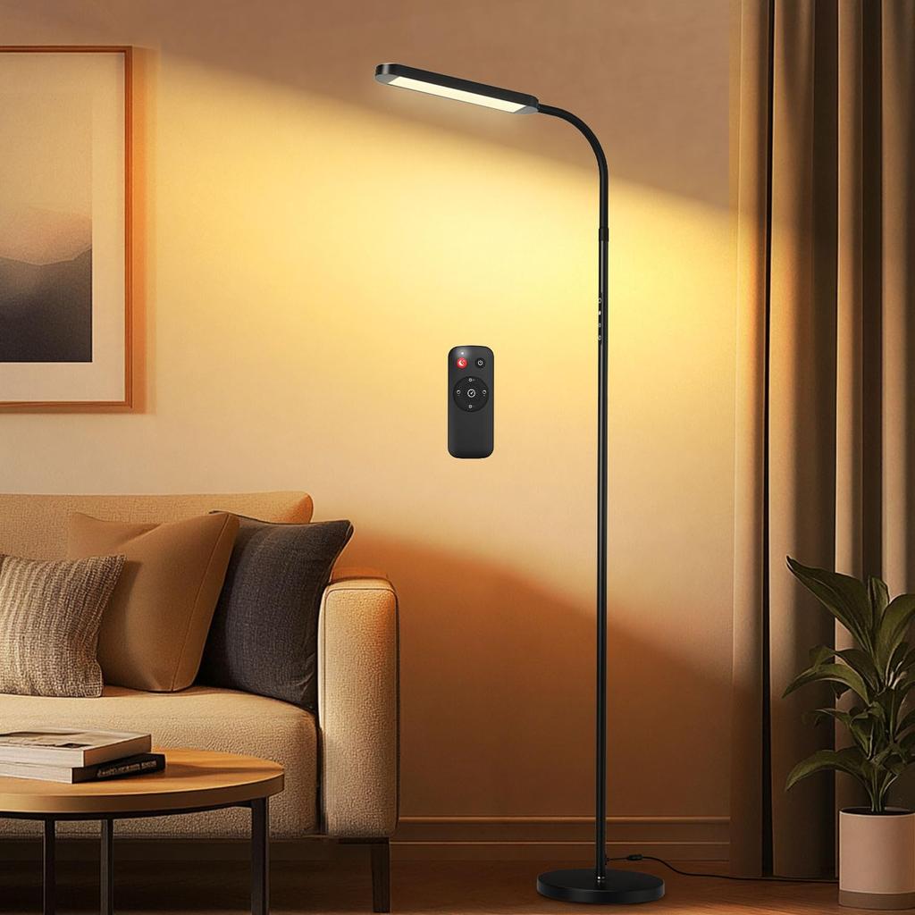 BeaNet Floor Light LED Remote 228mm High Energy Saving Floor Lamp 5 Level Dimming Color Stand Light [Wireless Control/Max Version/Large Base]