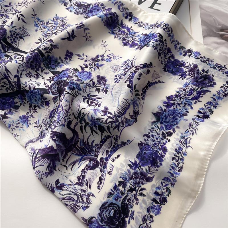 Luxury 2024 Floral Print Square Silk Scarf for Women Hijab Hair Bands 70cm Neckerchief Female Satin Shawl Ribbon Headband