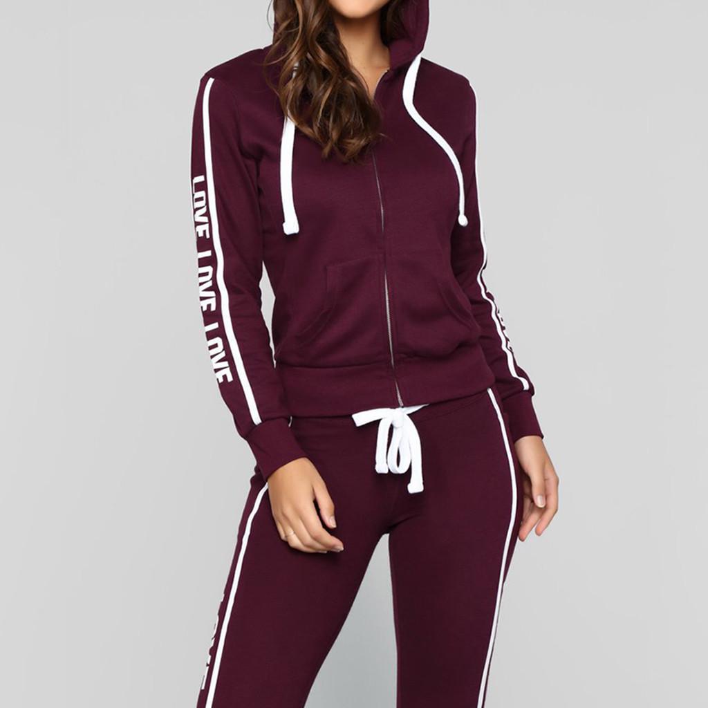 Модные женские повседневные полоски на молнии с длинным рукавом, пулов, спортивные топы + длинные брюки