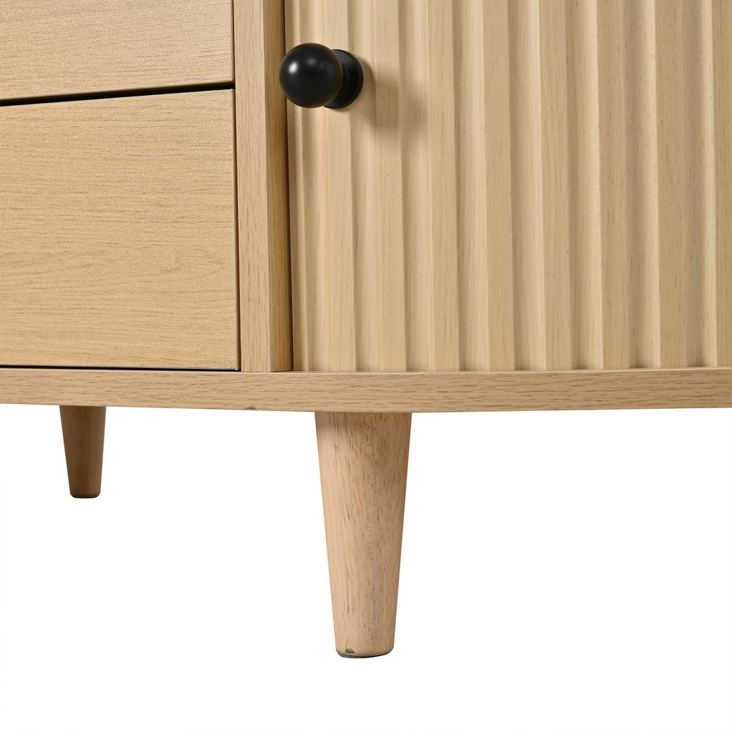 Round Coffee Table with Roller Doors, Light Wood, 2 Drawers, MDF Living Room Table with Solid Wood Legs, 100×50×36cm, Load Capacity up to 50kg