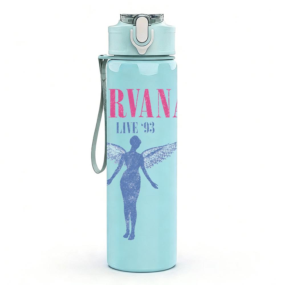 1PC Nirvana winged female angel print 750ml colorful plastic sports water bottle leakproof pop up lid with straw for outdoor work home use