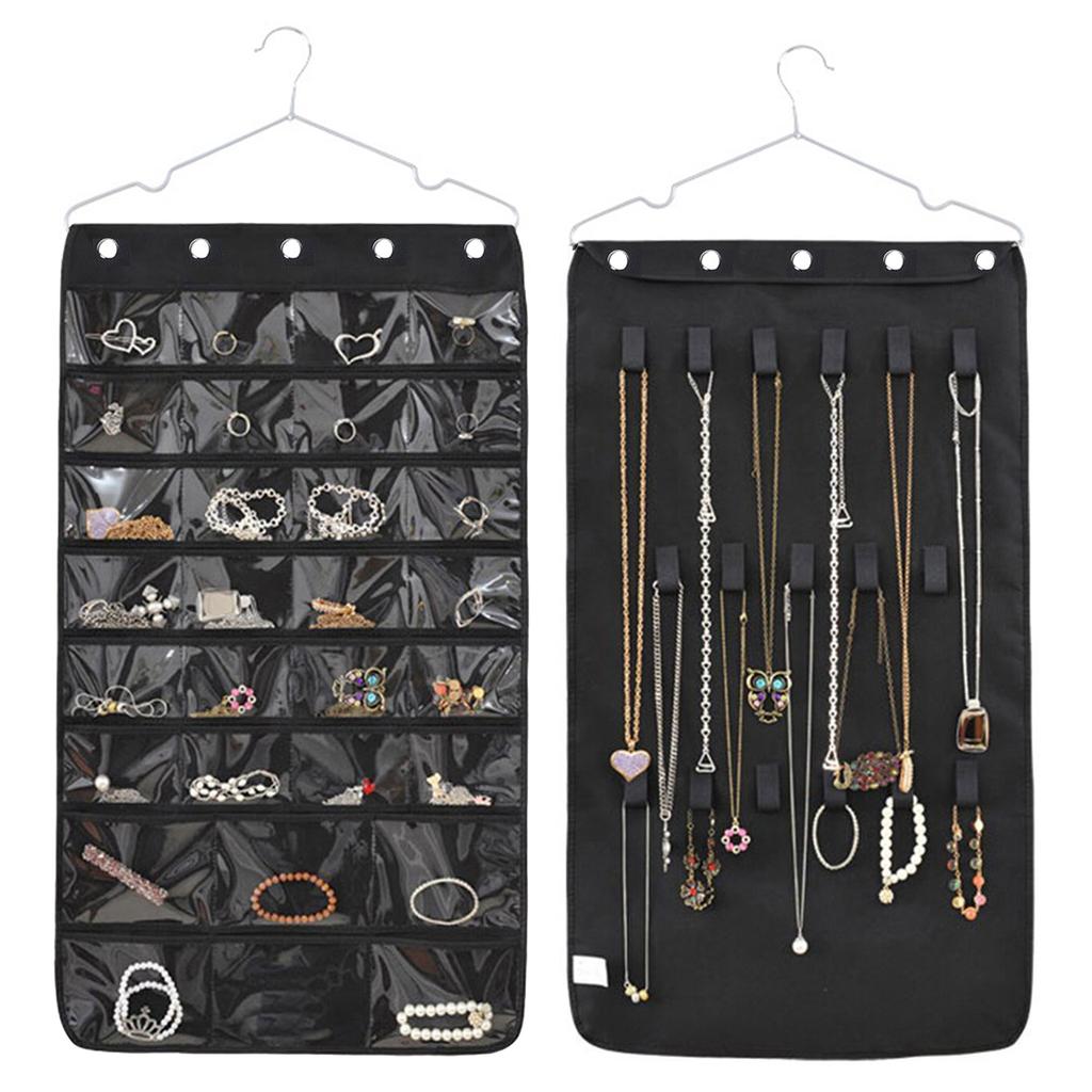 Пылезащитный подвесной органайзер для украшений, двусторонний мешок для хранения украшений для колец, серег, ожерелий, браслетов, прочный