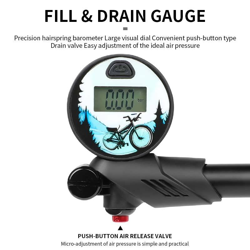 Rear Shock Absorber Pump Portable Bike Air Shock Pump 300PSI High-pressure 360 Degree Rotating Pipe Mountain Bicycle Pump
