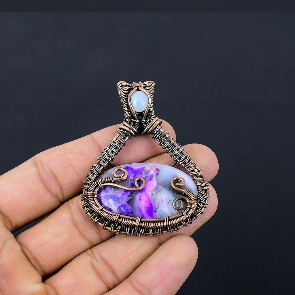 Фиолетовый дендрит опал драгоценный камень чистая медная проволока обернутая подвеска ручной работы ювелирные изделия