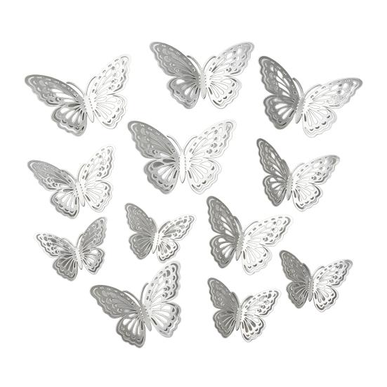 Yousheng 12 Pcs 3D Butterfly Wall Decor 3 Sizes Metallic Hollow Butterfly Decal for Birthday Party Cake Decoration Removable DIY Wall Art Mural for