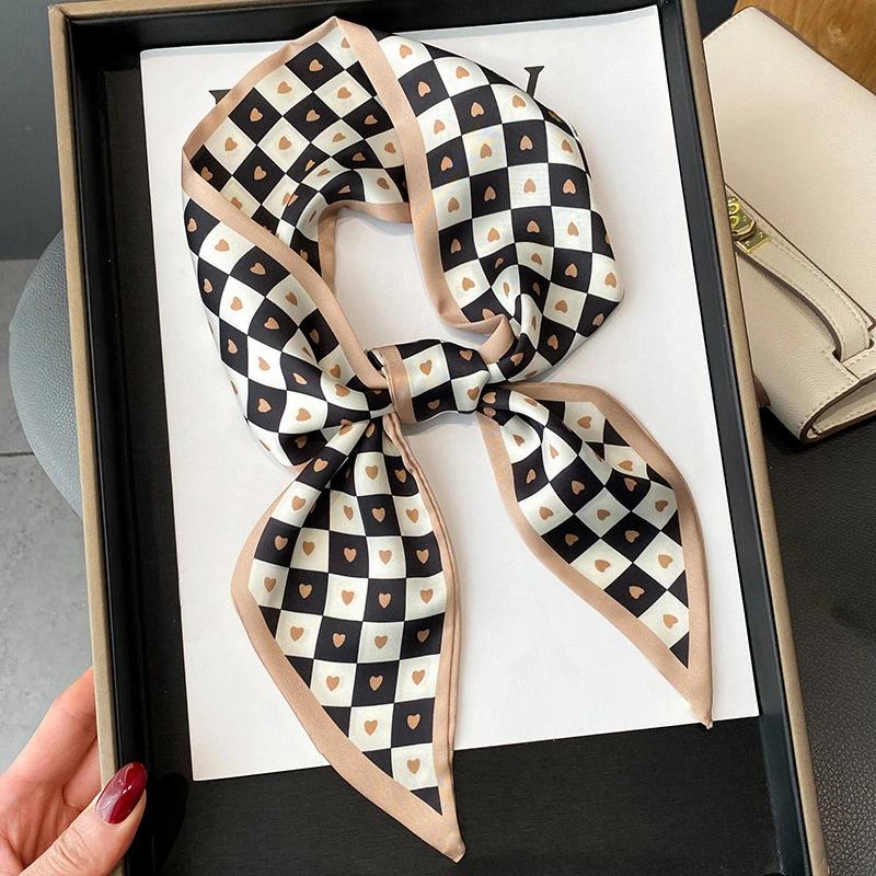 Модный принт шарф с лентой для волос, женский шейный галстук, сумка, шарфы, атласные шелковые узкие платки, женские платки с цветочными полосами, новинка 2022 года