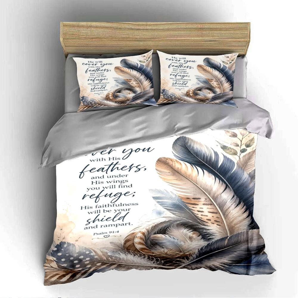 "He Will Cover You Feather Design Set" Bedding set (1 duvet cover, 2 pillowcases, duvet not included)