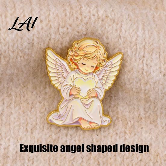 Fashionable Clothing Ornaments Little Angel Brooch Pin for Women Cute Guardian Holding Heart Lapel Durable Zinc Alloy with Wings Accessory