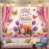 2D Pink Curtain & Tulip Feliz de las Madres Photo Booth Background