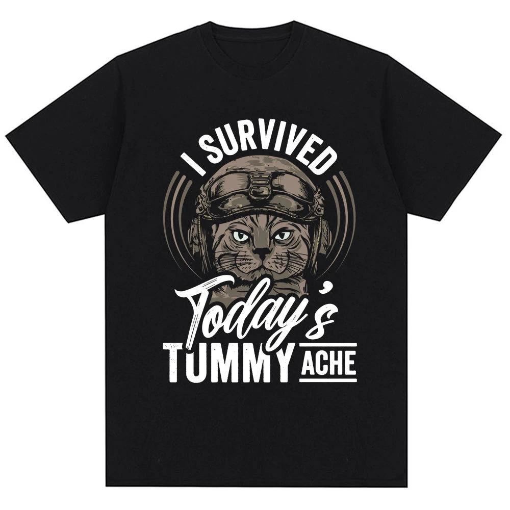 Thousand Yard Stare Cat Funny I Survived Meme Tshirt Humor Style Vintage T Shirt Unisex Women Oversized Casual Streetwear Daily