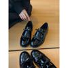 Cowhide Version~ Retro Minimalist Style Round Head Bow Mary Jane Single Shoes Women's Low Heel British Style Black Small Leather Shoes