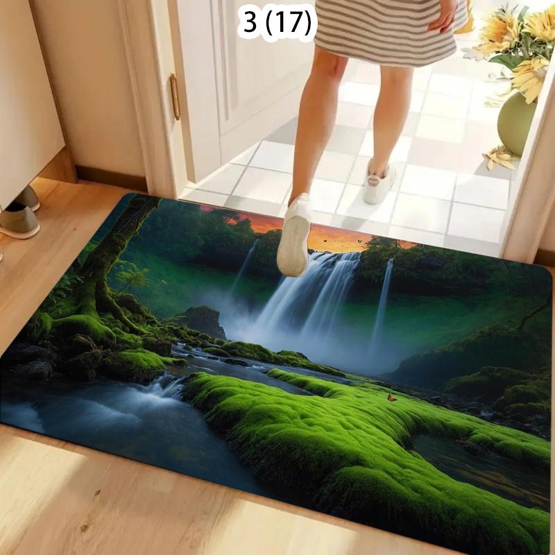 Ковер-мат Deep Forest Blue Waterfall, нескользящий, для прихожей, ванной комнаты, кухни, мистический декор для дома, дверной коврик Flormat