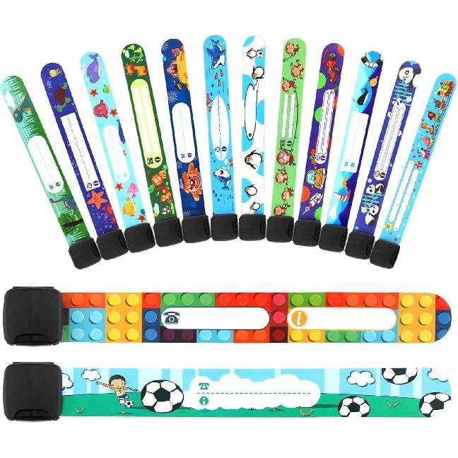 Chinco 14 Pieces Children Safety ID Wristband Reble Identification Bracelets Waterproof ID Band Safety Wristband for Boys and Girls (Cool Style)