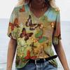 Women's V-neck T-shirt Fashionable Butterfly Print T-shirt Summer Short Sleeved Top T-shirt Harajuku Women's Clothing T-shirt