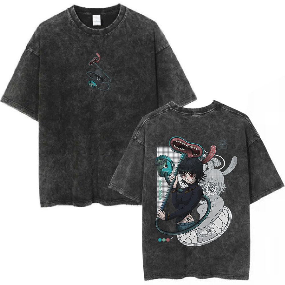 Vintage Washed Anime Hunter X Hunter Shizuku Kurapika Tshirts Mens Women Clothing Fashion Cotton Oversized T Shirts Streetwear