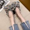 2024 New Summer Women's Slippers Fashion Bow Pearl Sandals Women Baotou Flat Slippers Everyday Casual Slippers Women Sandals