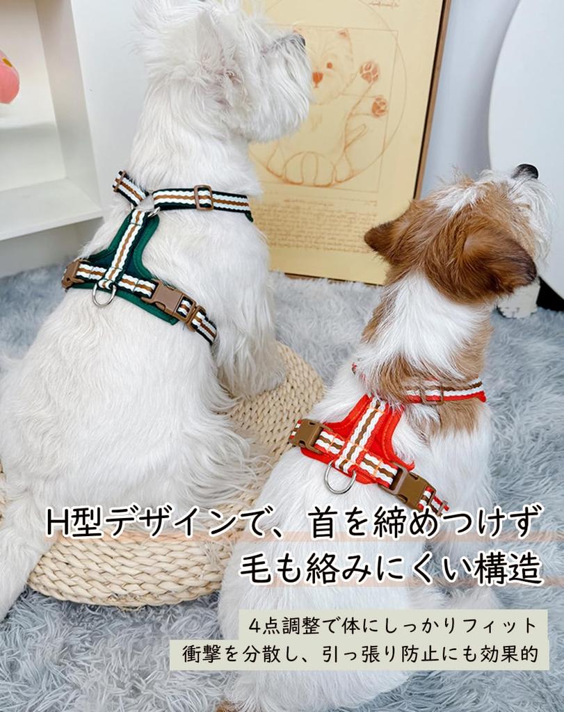 Paipeper Dog Harness for Small and Medium with Chest Easy To Put Stylish for Walks Dogs, Pad, Anti-Pulling, Adjustable, On, (Striped Tape, Green, XS)