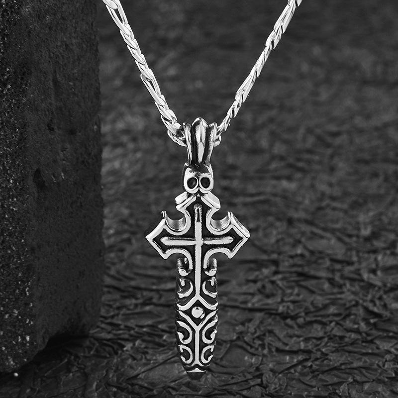 Skull Men'S Necklace Personality Bouncing Retro Titanium Steel Pendant Trendy Men'S Lanyard Japan And Korea Fashion Cross