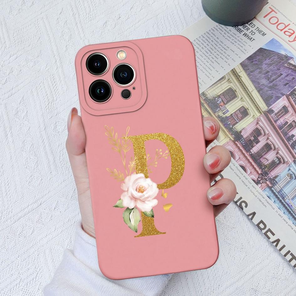 Для Apple iPhone 11 12 Pro Max 13 Mini 6 7 8 Plus чехол для телефона Роскошный цветок буквы жидкий мягкий силиконовый противоударный чехол для iPhone чехол-бампер