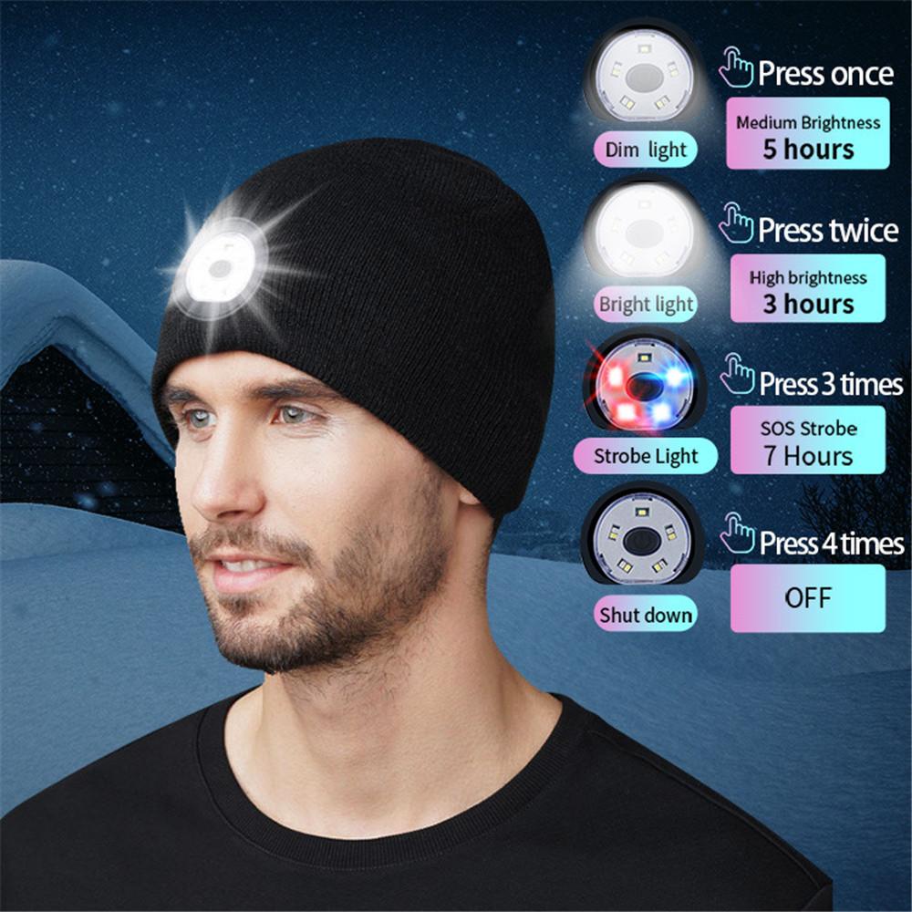 Led Headlamp Hat Men's and Women's Outdoor Night Running Lighting Warning Light Knitted Hat