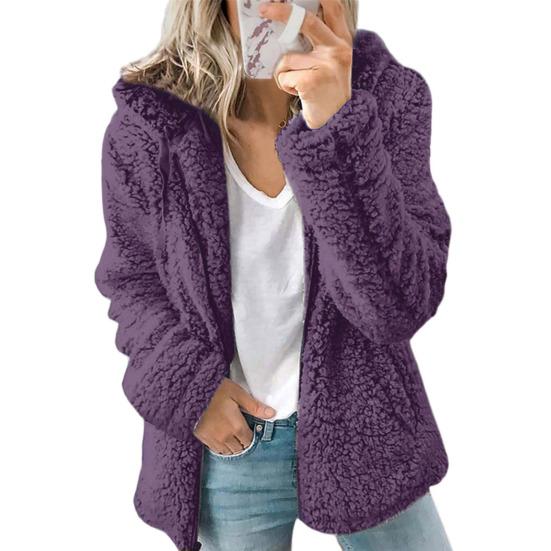 Women Winter Sherpa Fleece Short Jacket Hooded Zipper Cardigan Coat Warm Casual Solid