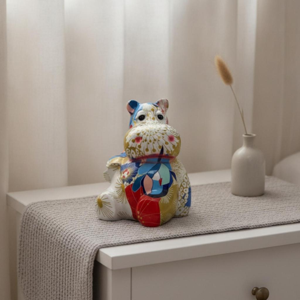 Hippo Figurine Glossy Ornament Printed for Living Room, Bookshelf, Animal Lovers