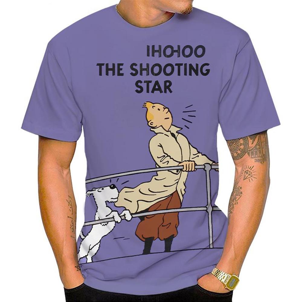 Мужская повседневная футболка с круглым вырезом и 3D-мультяшным принтом 'Приключения Тинтина'