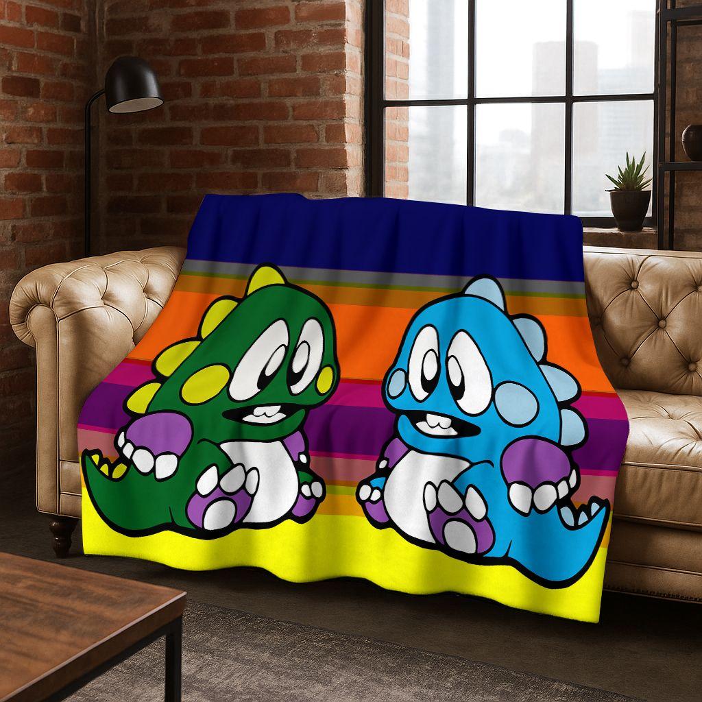 3D Retro Game Bubble Bobble Cartoon Flannel Blanket,Cozy Soft Throw Blanket for Home Bedroom Bed Sofa Picnic Cover Gift Kids