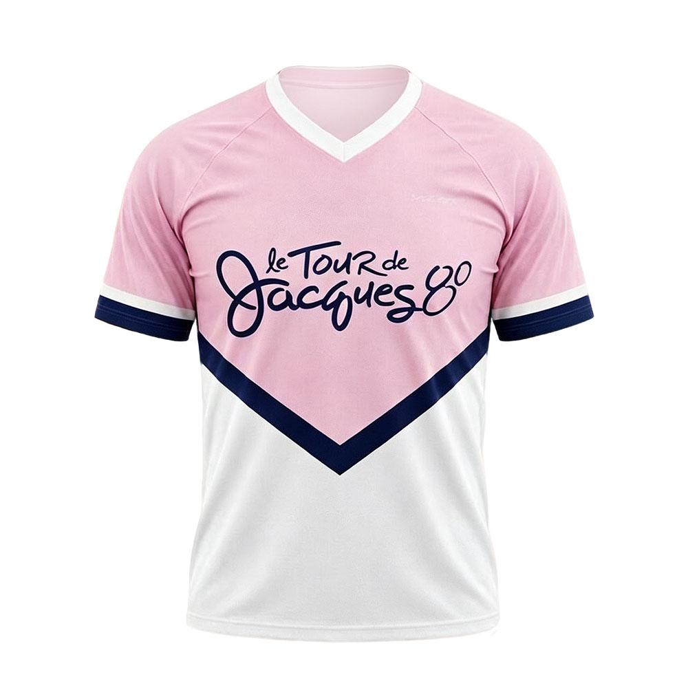 Le Tour De Jacques 80 Jersey T-Shirt V-neck Short Sleeve Summer Unisex Streetwear Graphic Full Print Merch Tshirts Women Men Top