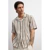 H M Textured caMp sHirt Regular Fit Brown creaM Stripe