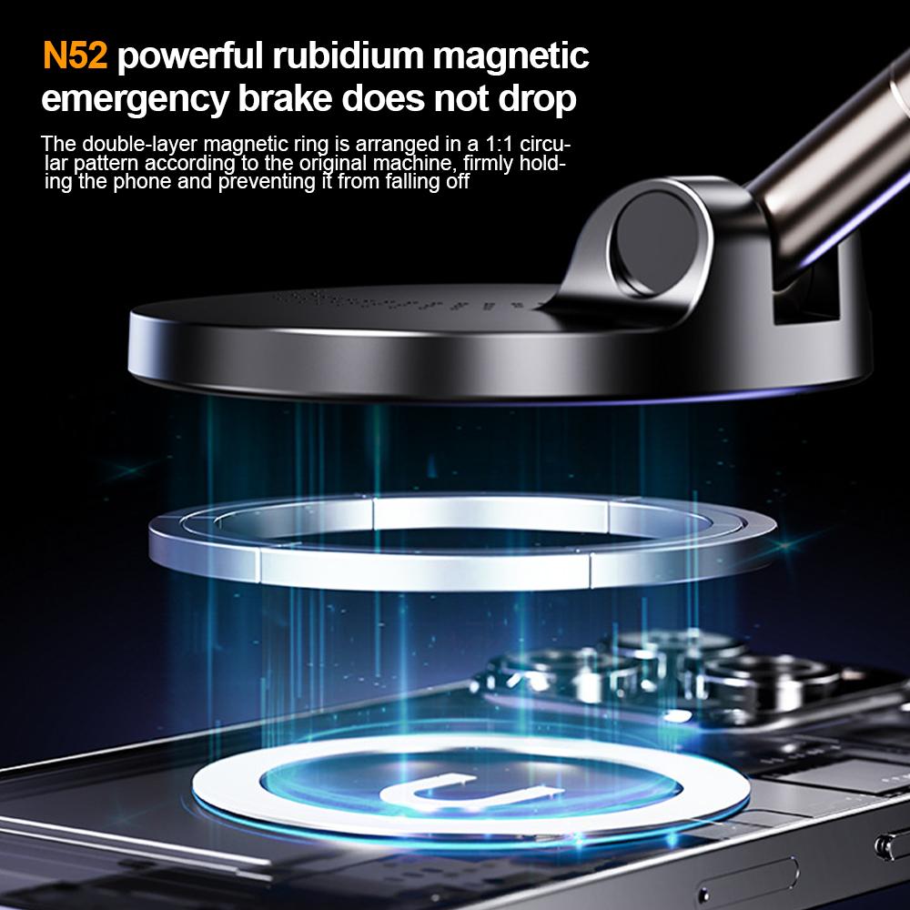 15W Wireless Charger Magnetic Car Phone Holder 360° Rotation Foldable Suction Cup Stand Call Navigation Phone Bracket