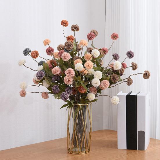 Искусственные цветы Хризантема помпон из искусственного шелка 5 голов Осенний шар Стебли хризантемы Реалистичные искусственные цветы одуванчика для свадебного домашнего декора