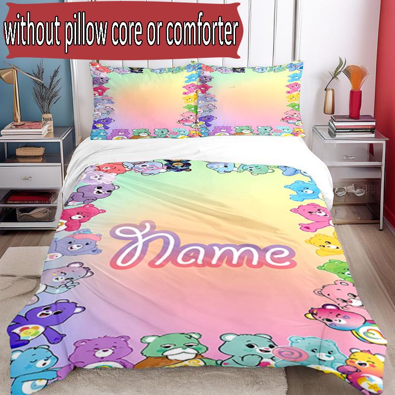 3pcs Duvet Cover Set (1*Duvet Cover + 2*Pillowcase, Without Core), Custom Name Care Bears Pattern Bedding Set, Home Bedroom Decor Gift