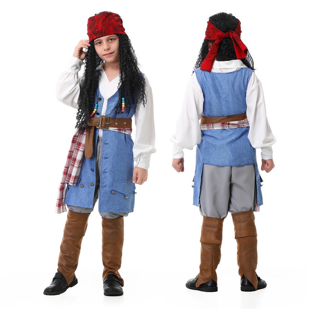 Kids Boys Girls Pirates of the Caribbean Vest Top Pants Headwear Belt Sets Halloween Cosplay Costumes Party Outfit