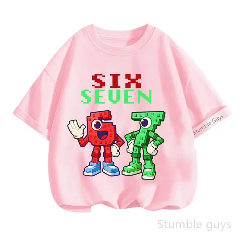Детская пиксельная футболка Stumble Guys SIX SEVEN Номер 67 Графическая футболка Мягкий хлопок Прохладная одежда для мальчиков и девочекdf0104