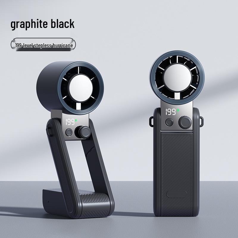 Portable USB Mini Fan with Digital Display, Long Battery Life, Foldable Design, and Strong Cooling for Outdoor Use.