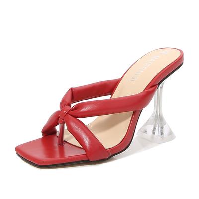 Шлепанцы с открытым носком, сандалии и тапочки, высокие каблуки, новые туфли с узором «елочка» и квадратным носком, каблук-бокал, туфли на шпильке, высокие каблуки