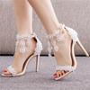 Tassel Sandals White Straight Line Buckle Shoes Thin Heeled Fish Mouth Roman Sandals White Lace High Heeled Sandals