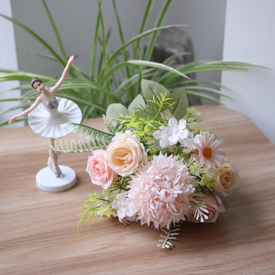 Artificial Flowers High Simulation Silk Petals Real Touch Adjustable Iron Wire Stems Mixed Roses Hydrangeas Daisies Maintenance-Free Home Decor Gifts