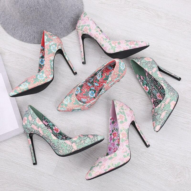 Women 2023 New Office High Heel Shoes Work Fashion Banquet Catwalk Sexy Flowers 11cm Heel WZ