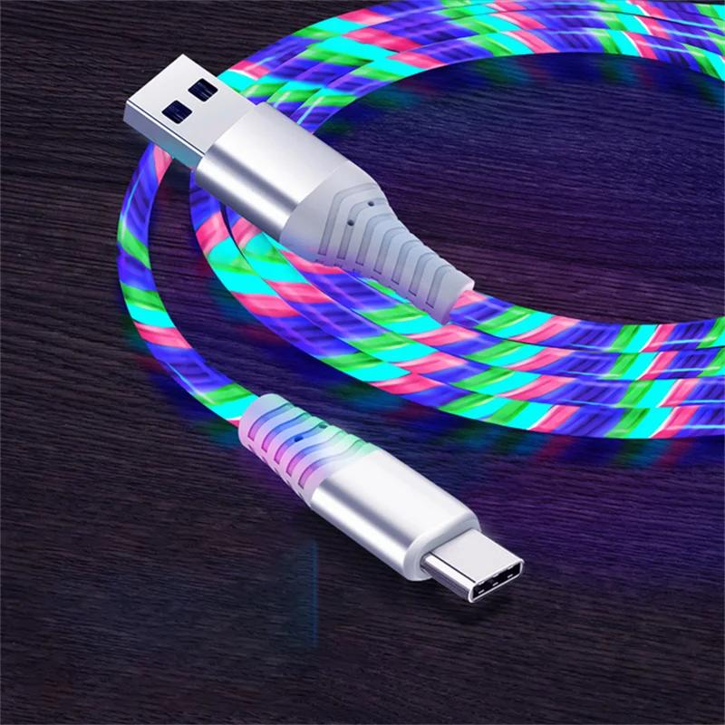 Flow Luminous USB Type C Cable 5A Fast Charge Data Cable Fast Charger Cable Lighting LED Cable for Samsung Xiaomi IPhone Micro