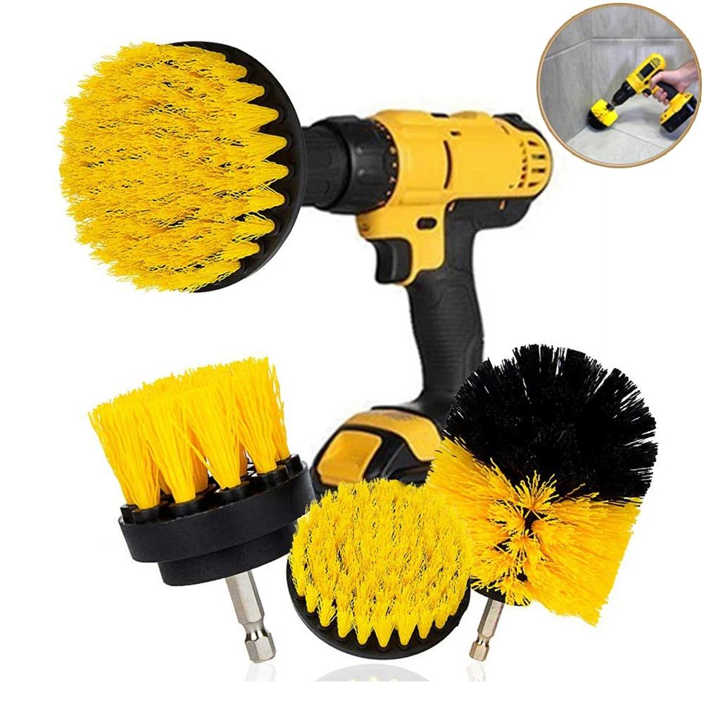 3Pcs Electric Scrubber Brush Drill Brush Kit Plastic Round Power Drills Cleaning Brush for Carpet Glass Car Tires Nylon Brushes