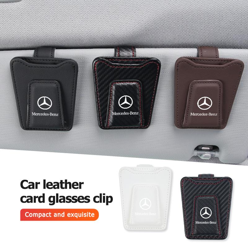 CRC1 Leather Car Glasses Clip Sun Visor Eyeglasses Card Ticket Holder For Mercedes Benz C180 C300 W124 W176 W177 C200 C260 GLC CLE