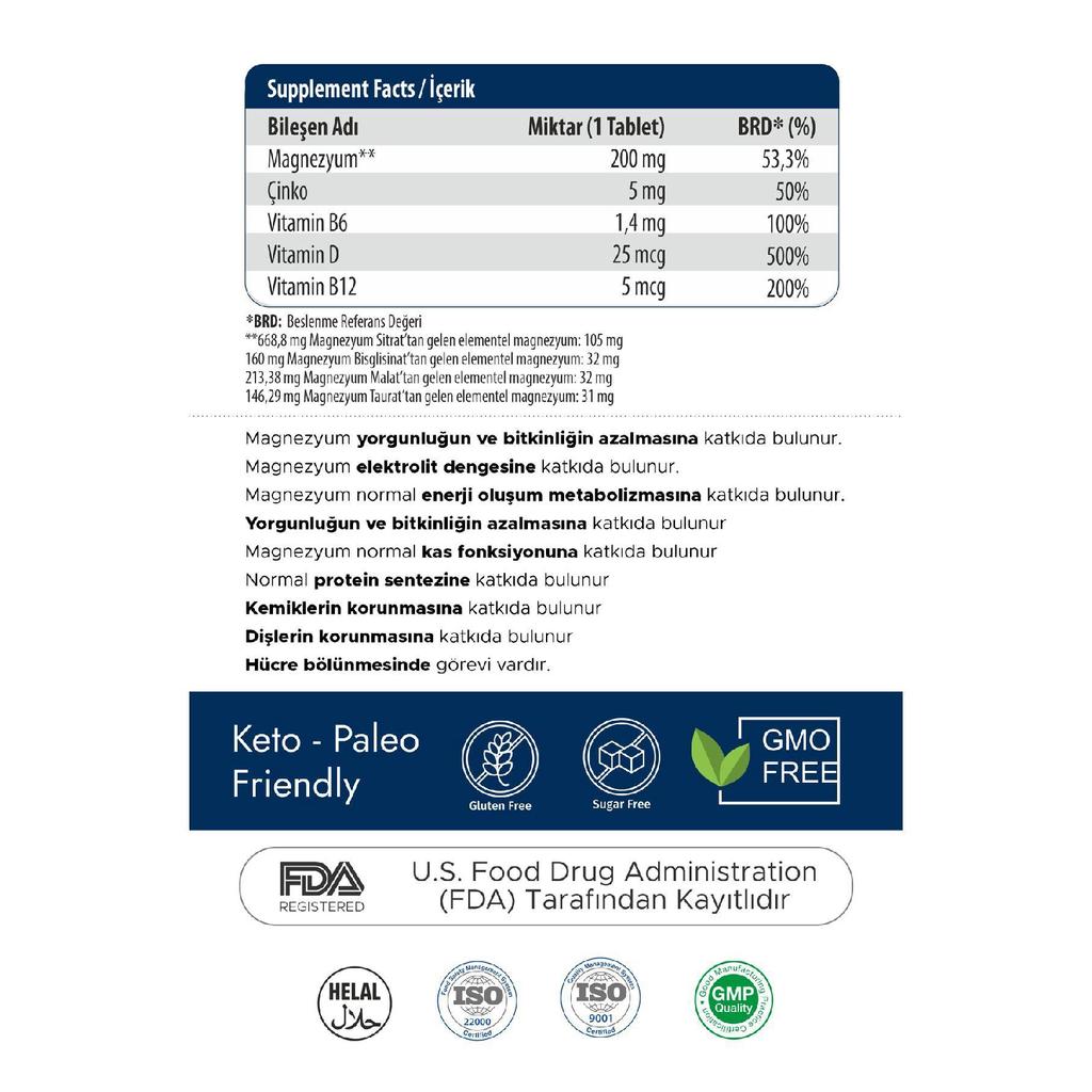 4 комплекса магния 200 мг - цинк, витамин D, витамин B6, витамин B12, кверцетин - комплекс из 4 упаковок