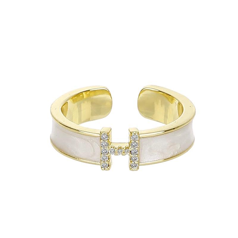 Elegant Diamond 'H' Open Ring - Women's Fashion Statement, Light Luxury Niche Design, High-End Index Finger Accessory