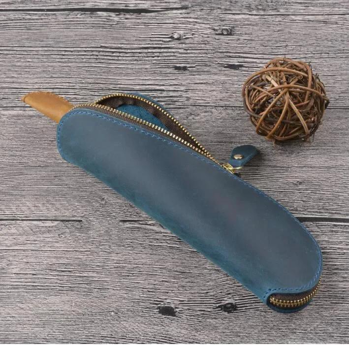 Retro Vintage Leather Pencil Case Leather Handmade Purse Pouch Bag Box Make Up Cosmetic Pen Case Student Stationery Storage Bag