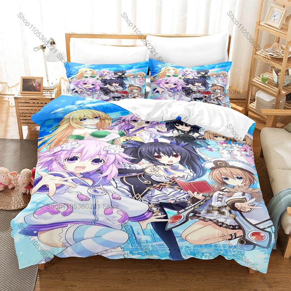 Game Kpop Hyperdimension Neptunia Bedding Set 3 Pieces Printed Duvet Cover with Pillowcases Breathable Bed Linen Home Decor