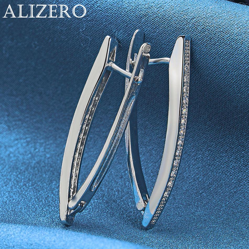 ALIZERO 925 Sterling Silver Earrings Inlay Zirconia V Hoop Earrings For Women Jewelry For Fashion Party and Daily Wear