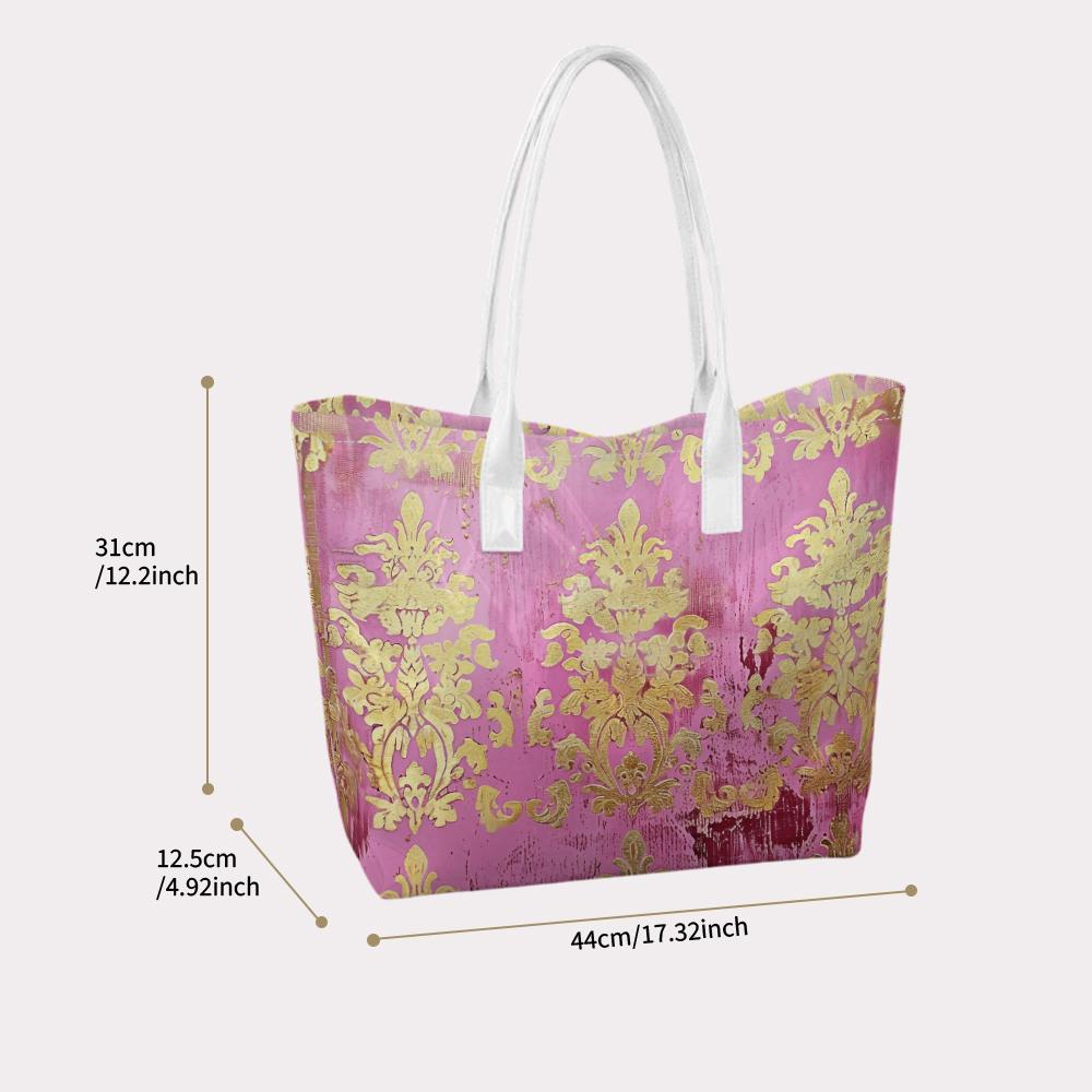 Vintage Gold Pink Tote Bag Luxury Pattern Elegant Lady Daily Shoulder Bag